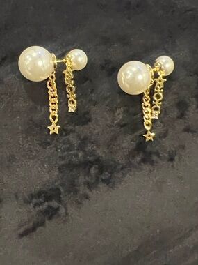 Dior Gold-Tone Earrings with Ivory Pearl Drops and Star Chains